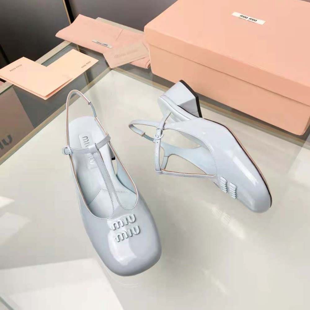GIÀY Miu Miu Women Patent Leather Slingback Pumps-Blue