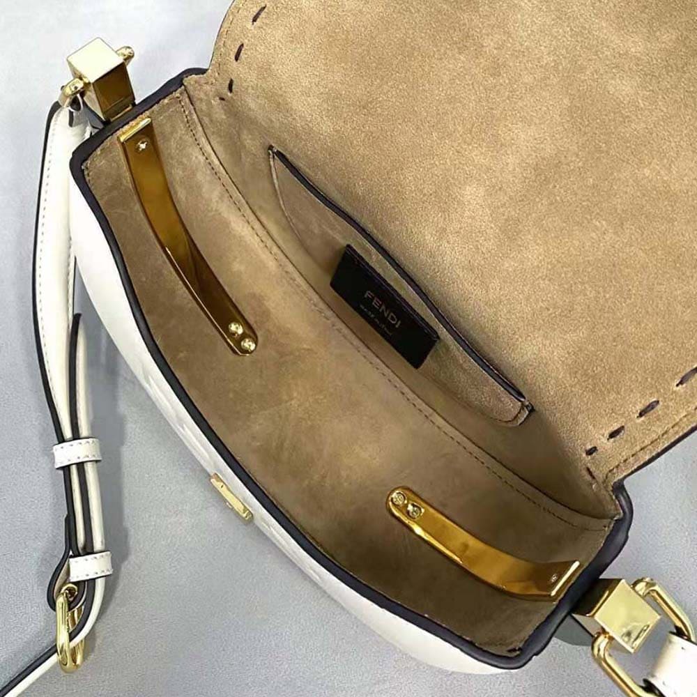 TÚI FENDI  Moonlight Hand-Stitched Leather Satchel Bag-White