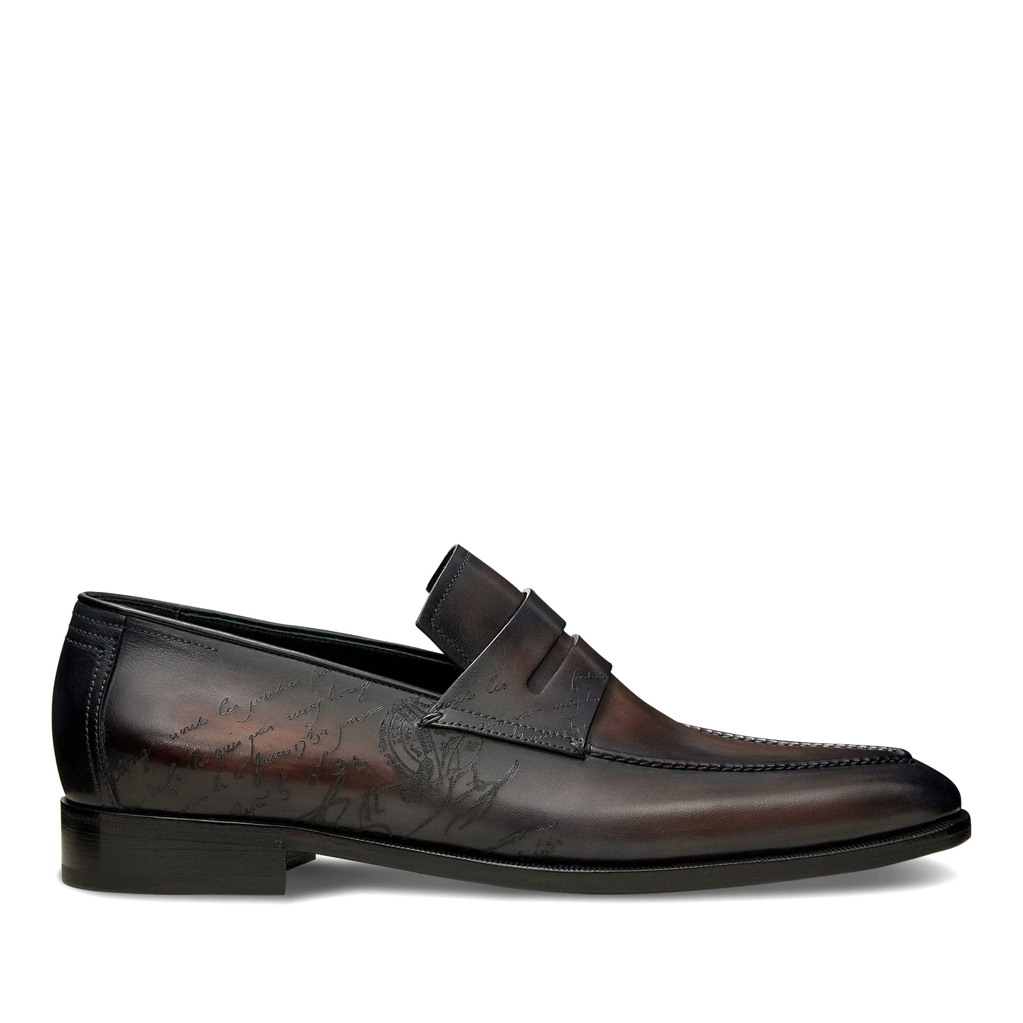 GIÀY BERLUTI Andy Demesure Scritto Leather Loafer Charcoal Brown