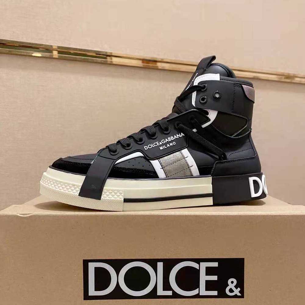 Giày Dolce Gabbana D&G Calfskin  Custom High-Top Sneakers with  Contrasting Details-Black