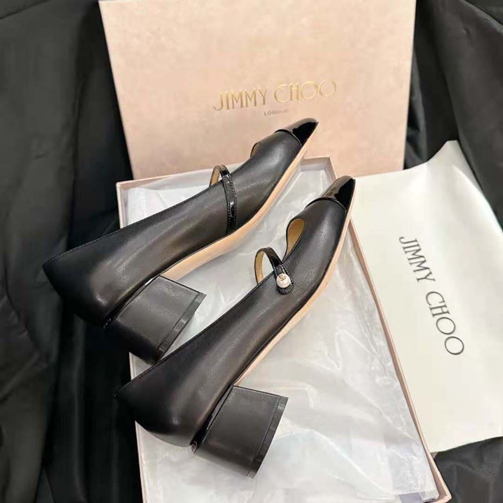 GIÀY Jimmy Choo Women Elisa 45 Black Nappa and Patent Leather Pumps
