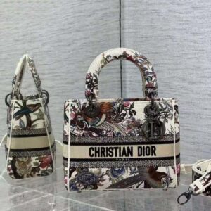 TÚI Dior Women Medium Lady D-lite Bag Ecru Multicolor Dior Jardin D’Hiver Embroidery