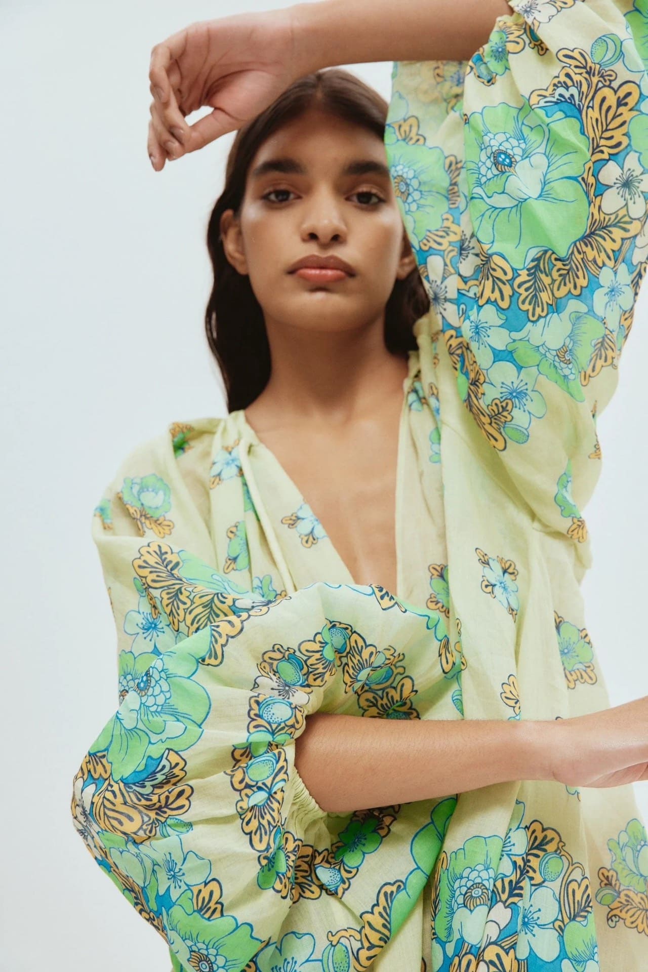 VÁY ALEMAIS HỌA TIẾT HOA LÁ XANH ALEMAIS RAMIE VELMA IN COTTON High Classy