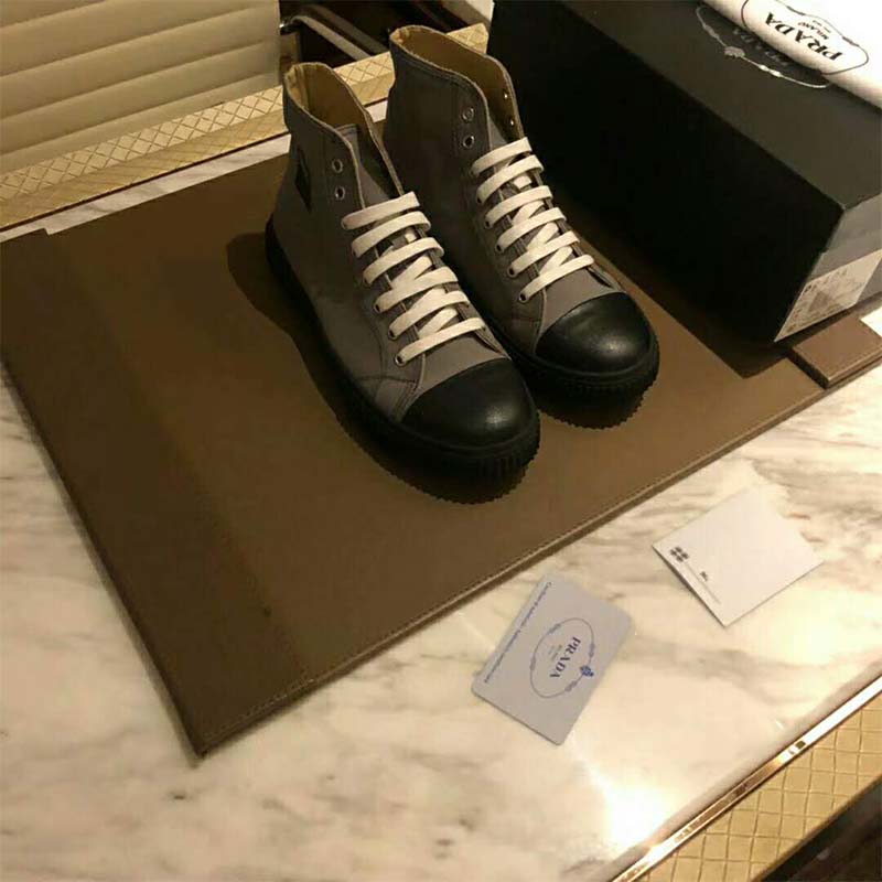 GIÀY PRADA Shoes High-Top Cotton Sneakers-Grey