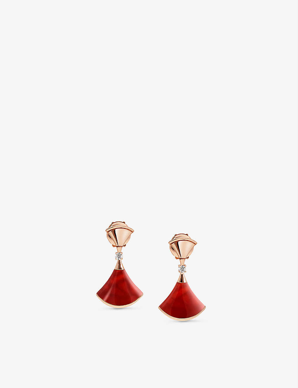 Bông tai BVLGARI Divas Dream 18ct rose-gold, 0.07ct brilliant-cut diamond and carnelian earrings vàng hồng 18K