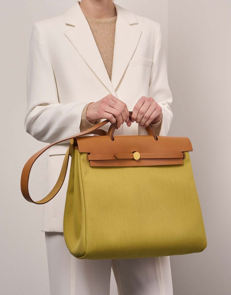 TÚI Hermès Herbag 39 Vache Hunter Toile Ginger Naturel