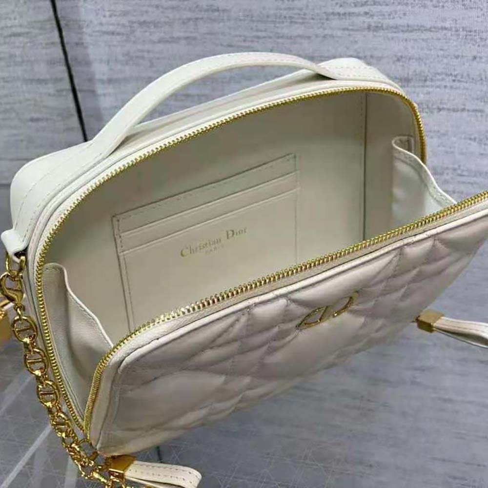 TÚI Dior Women Caro Box Bag with Chain Latte Quilted Macrocannage Calfskin Top Quality