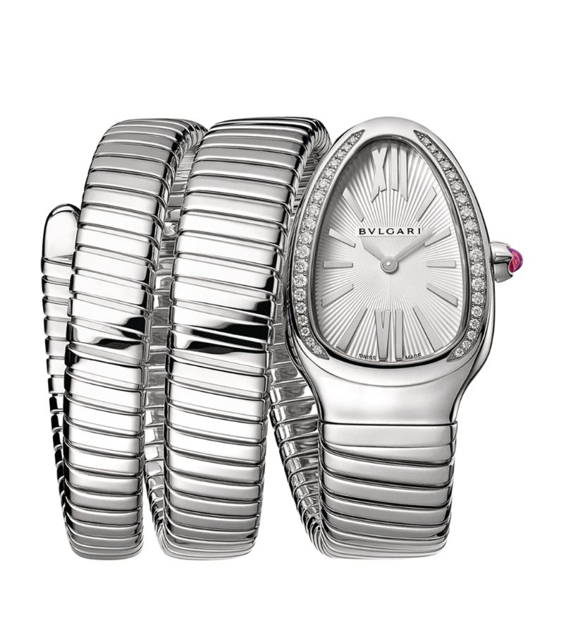 Đồng hồ BVLGARI  Stainless Steel and Diamond Serpenti Tubogas 35mm mặt số màu trắng