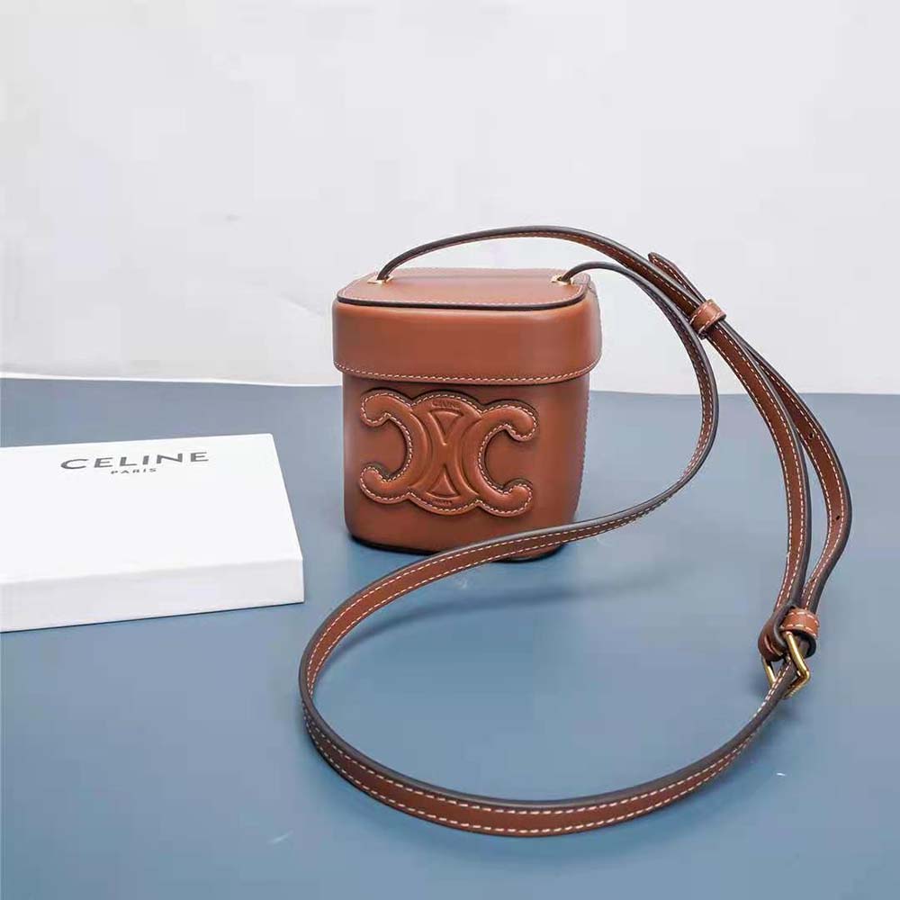 TÚI Celine Women Small Box Cuir Triomphe in Smooth Calfskin-Brown