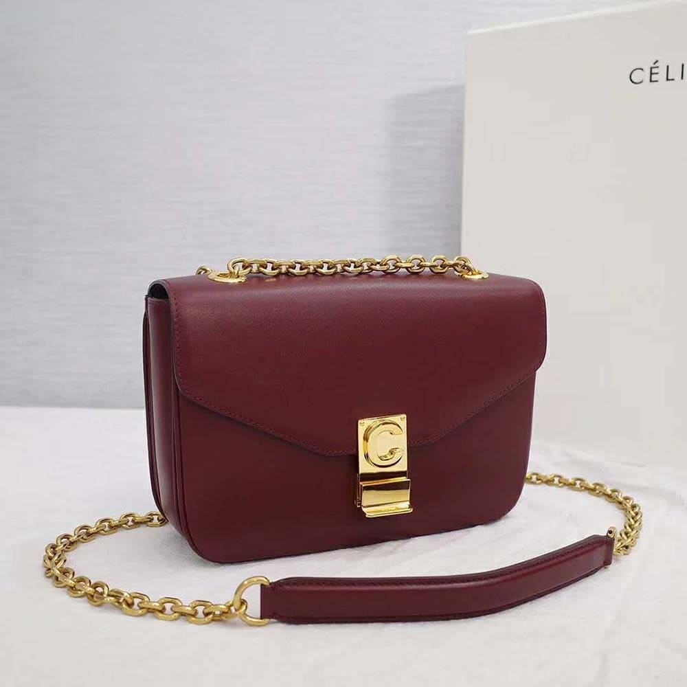 TÚI Celine Women Medium C Bag in Shiny Calfskin Leather-Maroon