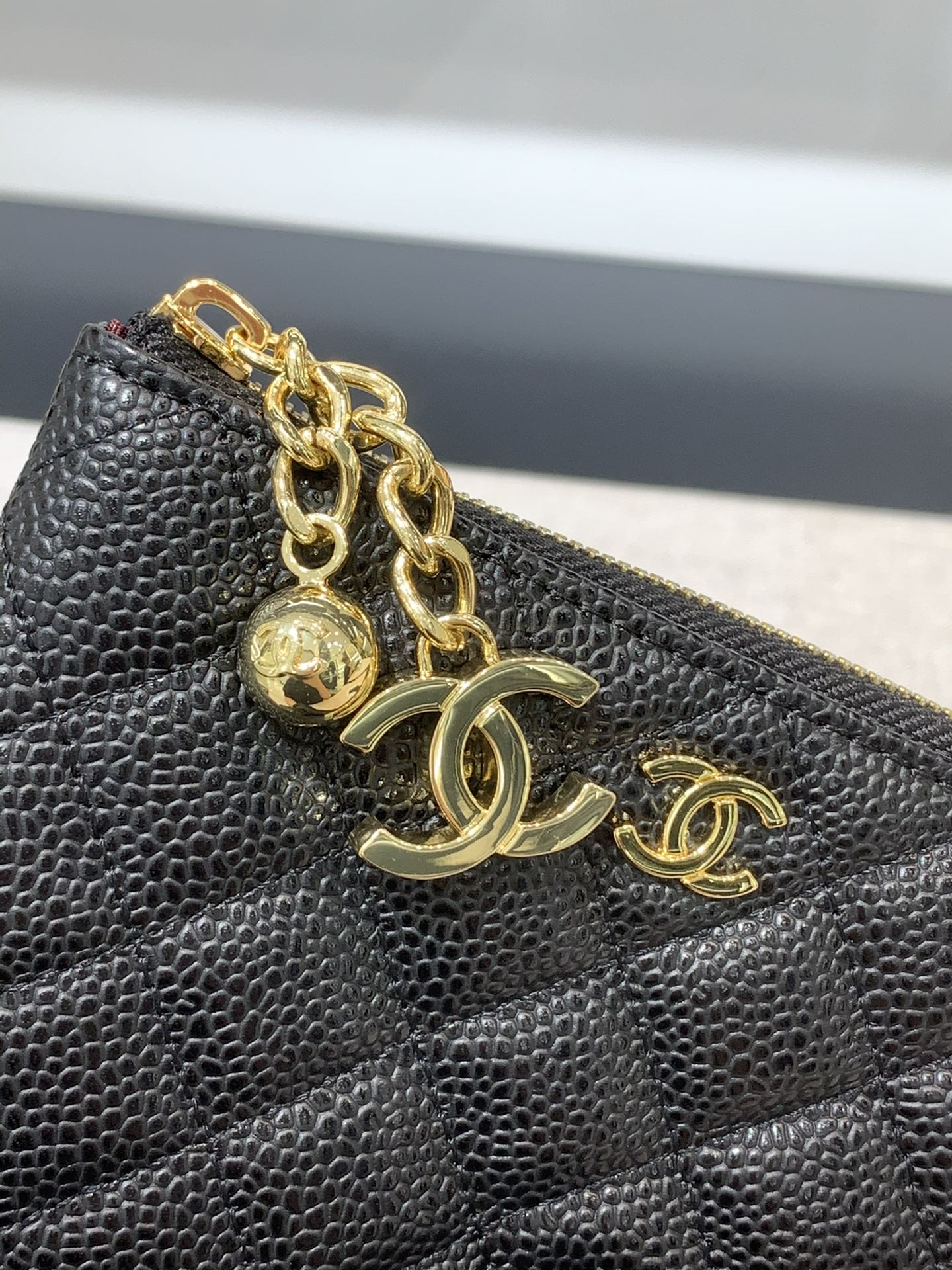 VÍ CHANEL CAVIAR BLACK DA HAAS GOLD