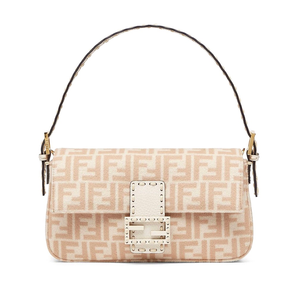TÚI FENDI Medium Baguette 1997 Beige FF Wool Bag