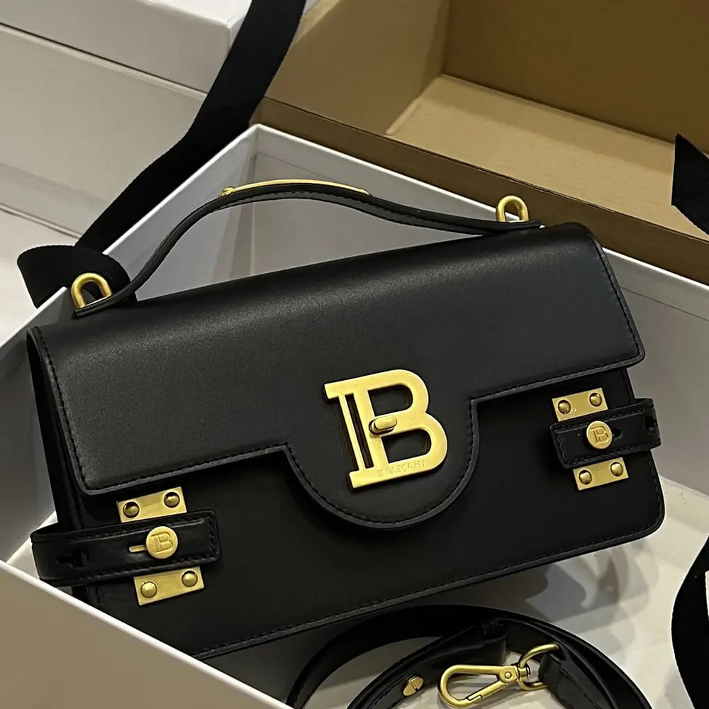 TÚI BALMAIN Women Smooth Leather B-Buzz 24 Bag-Black