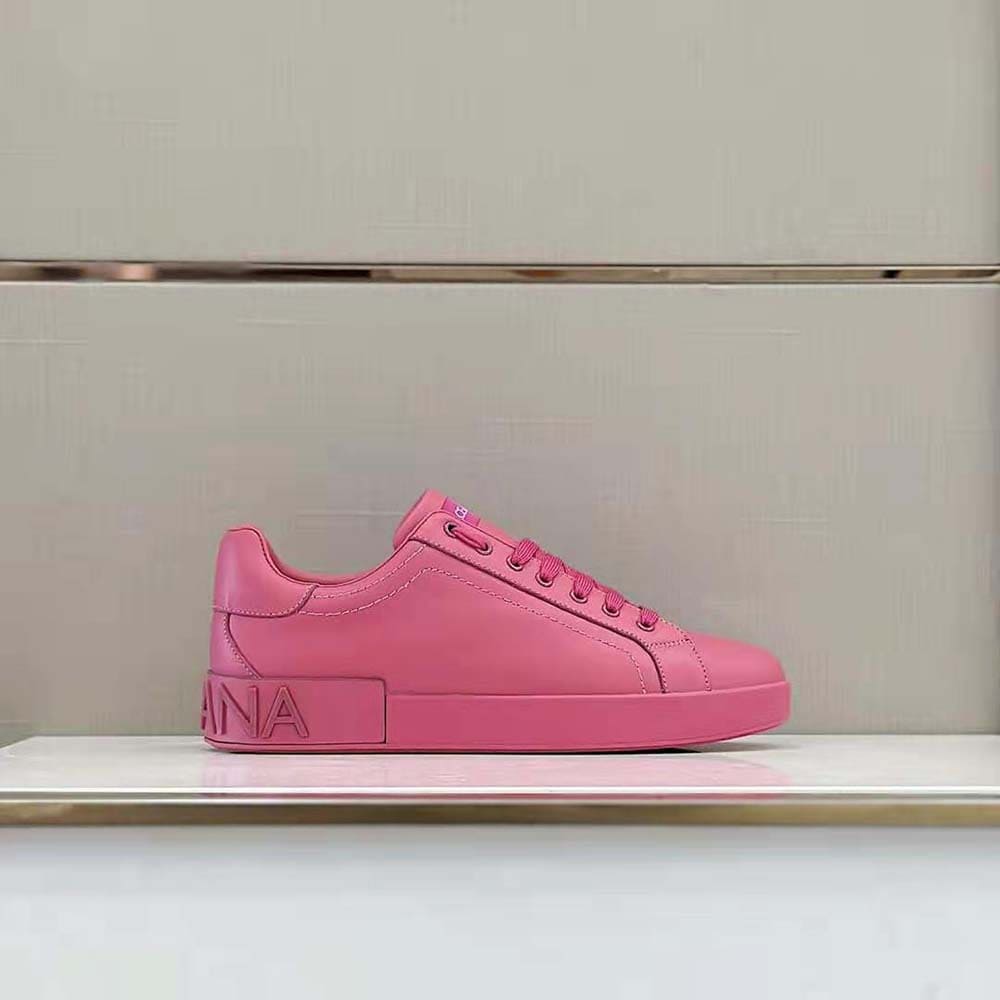 GIÀY Dolce Gabbana D&G Women Calfskin Portofino Sneakers-Rose