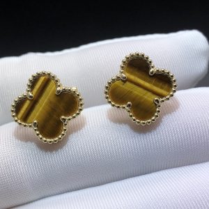 Bông tai Van Cleef & Arpels Alhambra Tiger Eyes đá mắt hổ vàng vàng 18K