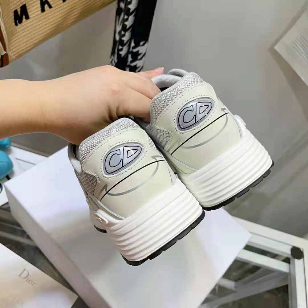 GIÀY DIOR Unisex CD Shoes B30 Low-Top Sneaker Gray Mesh and White Technical Fabric
