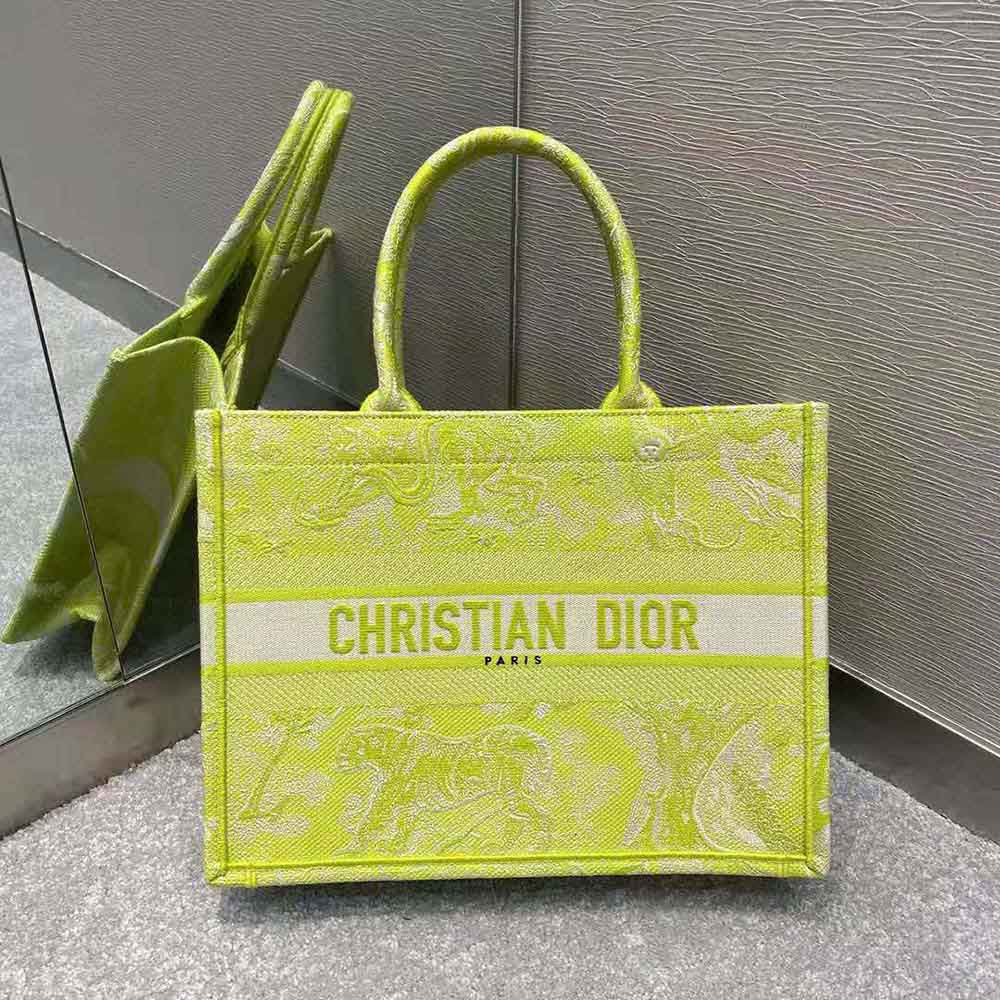 TÚI Dior Women Small Dior Book Tote Lime Toile de Jouy Reverse Embroidery