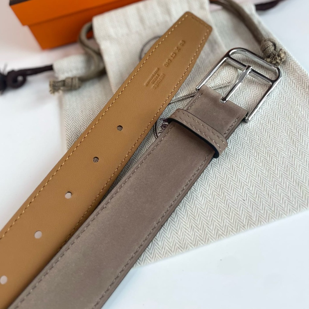 DÂY LƯNG HERMES Suede Beige leather