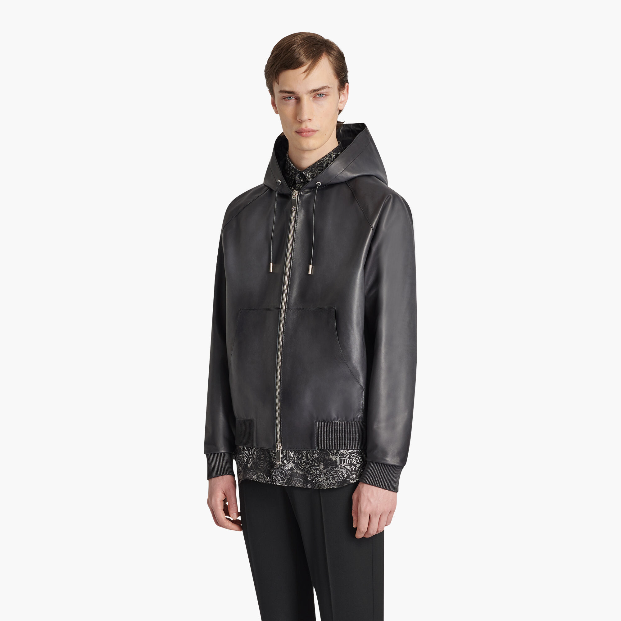 ÁO BERLUTI NERO GRIGIO leather jacket SS2021