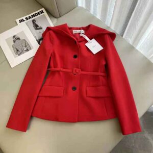 ÁO Dior Women Fitted Hooded Jacket Red Wool and Silk