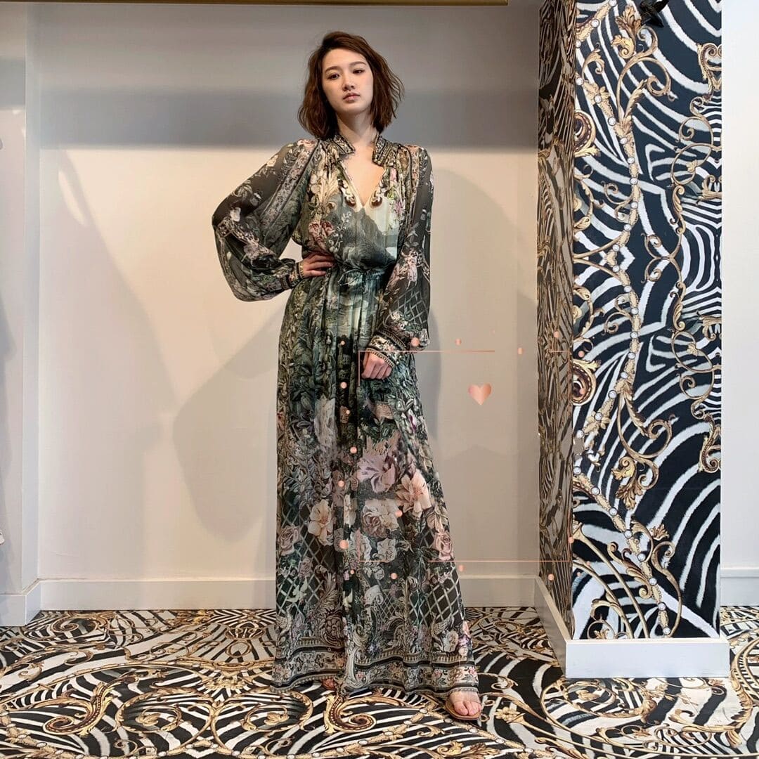 VÁY CAMILLA Silk Embellished V-Neck Maxi Dress High Classy