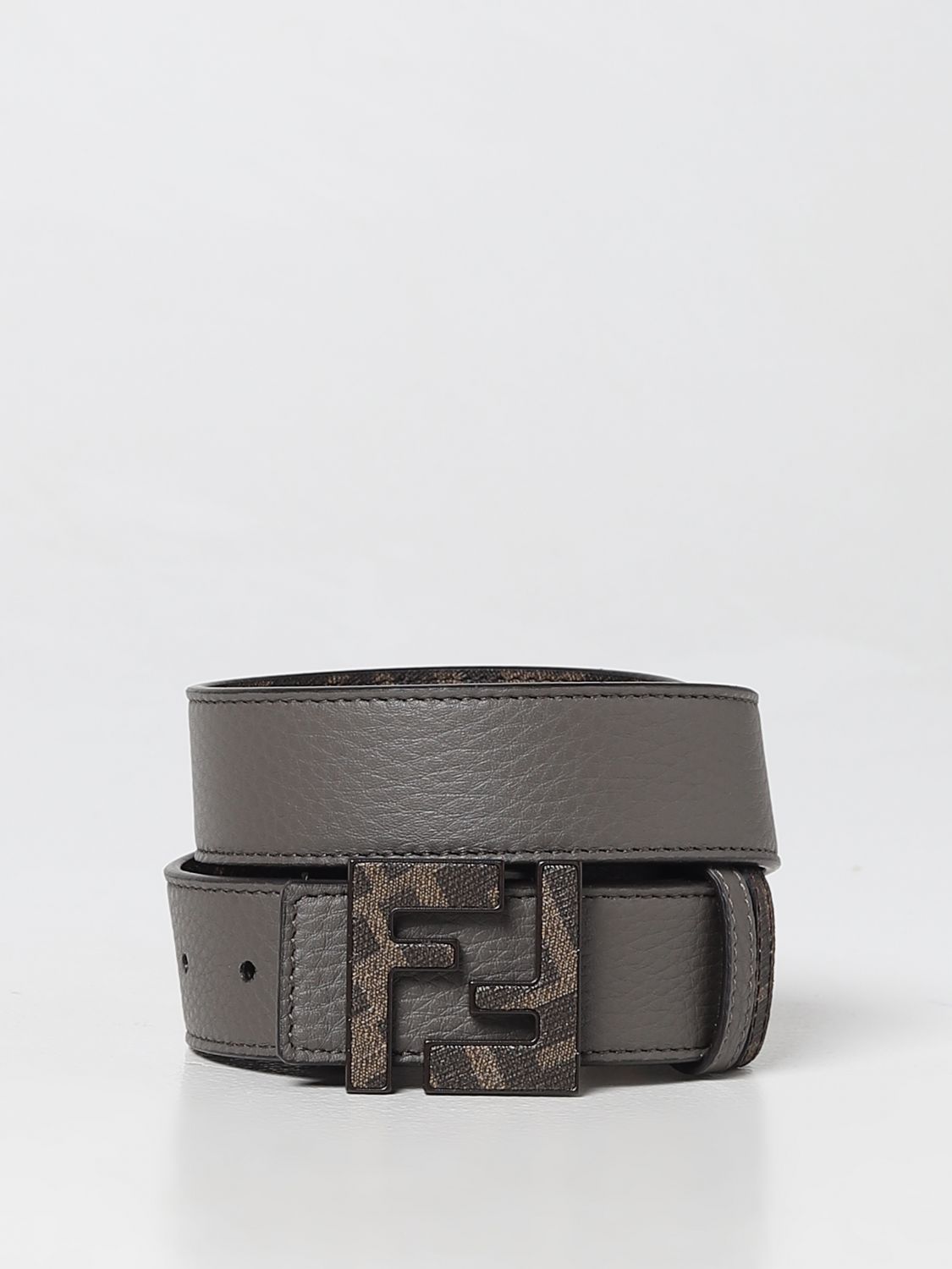 DÂY LƯNG FENDI grained leather and jacquard FF monogram
