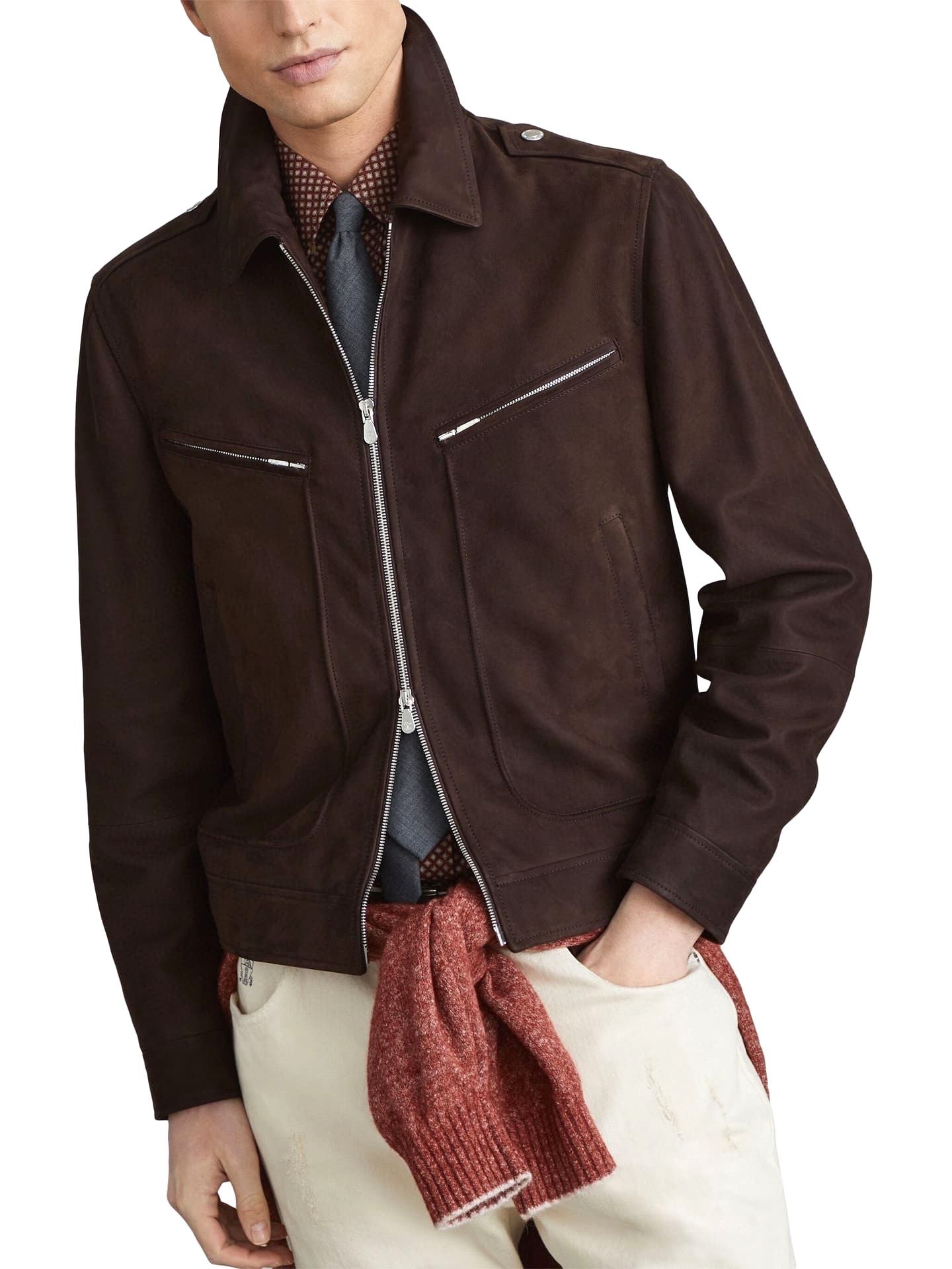 ÁO BRUNELLO CUCINELLI SUEDE LEATHER JACKET TOP QUALITY AAA
