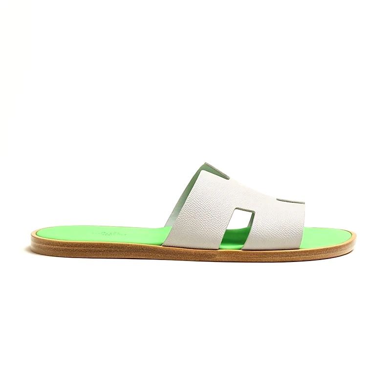 DÉP HERMES IZMIR EPSOM LEATHER Gris Quartz / Vert Fluo