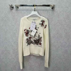 ÁO Dior Women Sweater White Cashmere with Multicolor Butterfly Motif