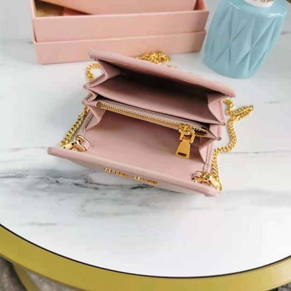 Ví Miu Miu Women Nappa Leather Wallet with Shoulder Strap-Pink