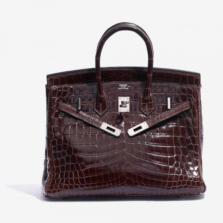 TÚI Hermès Birkin 25 Crocodile Niloticus Cocoan Silver Buckle khóa trắng