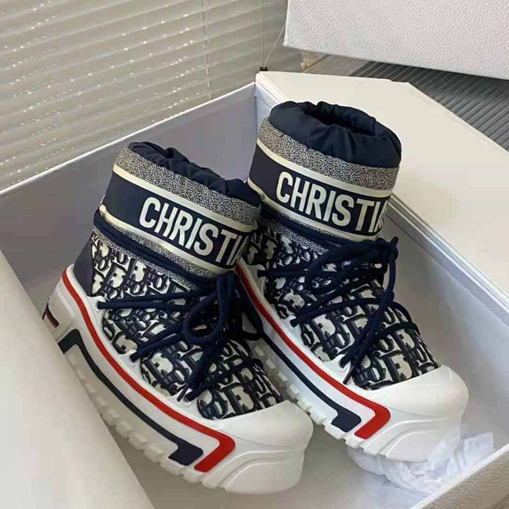 Giày Dior Women Dioralps Snow Ankle Boot Deep Blue Dior Oblique Shiny Nylon