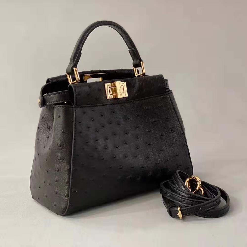 TÚI FENDI Women Peekaboo Iconic Mini Brown Ostrich Leather Bag DA ĐÀ ĐIỂU