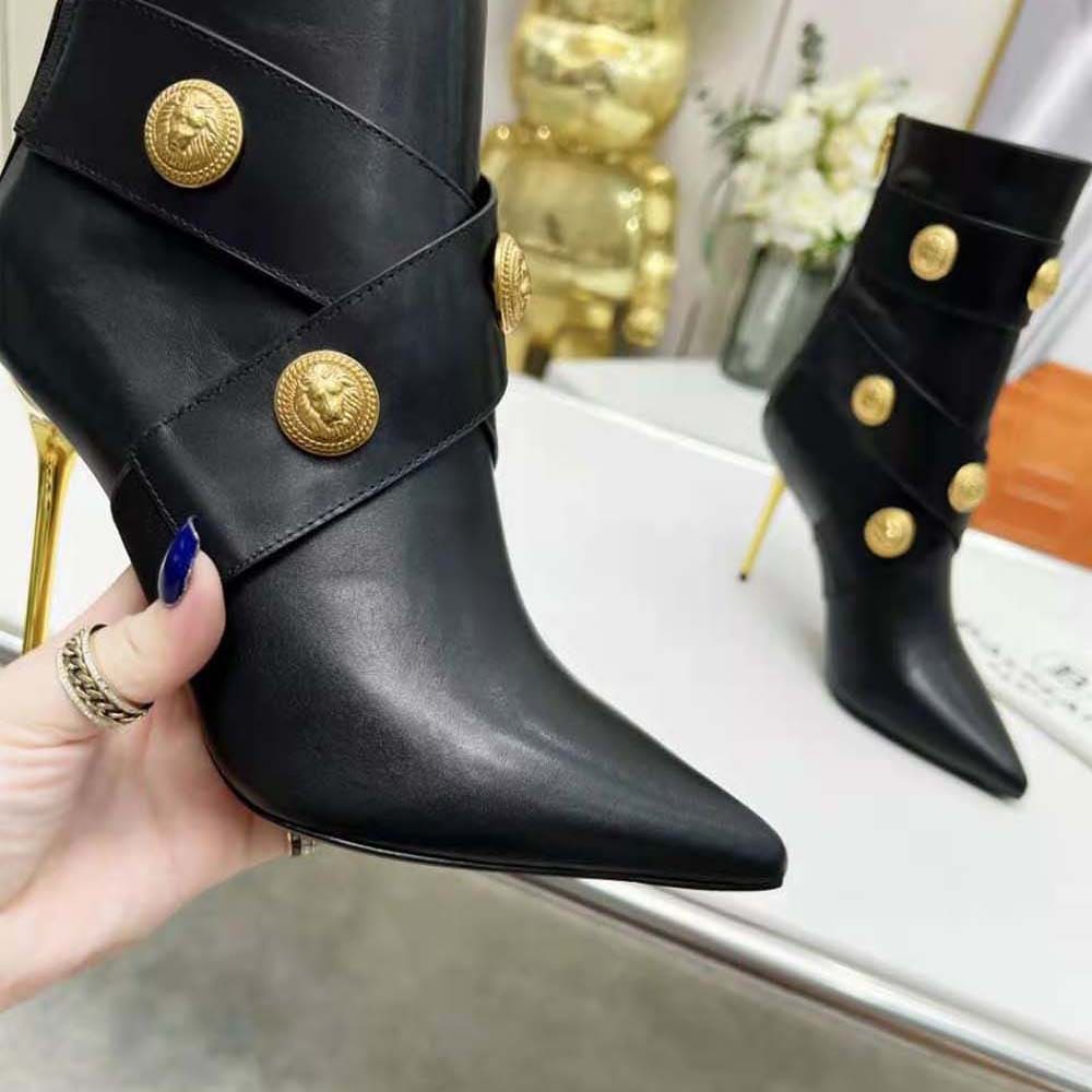 GIÀY Balmain Women Alma Leather Ankle Boots-Black