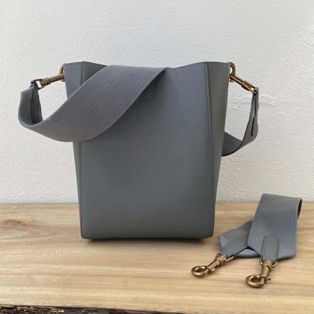 TÚI Celine Women Sangle Small Bucket Bag in Soft Grained Calfskin-Silver