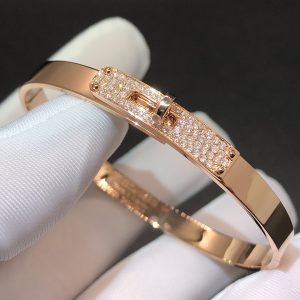 Vòng tay Hermes Kelly Diamond diamond size nhỏ vàng hồng 18K