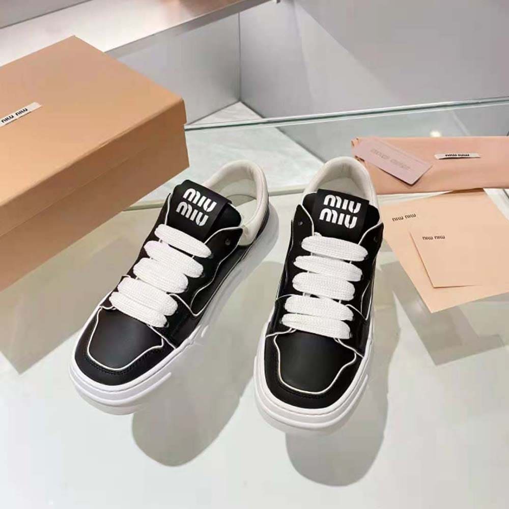 GIÀY Miu Miu Women Leather Sneakers-Black