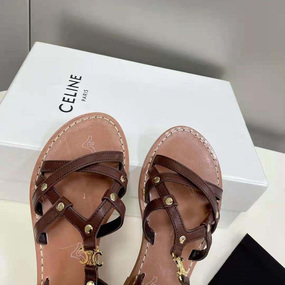 DÉP SANDALS Celine Women Taillat Triomphe Sandal in Vegetable-Tanned Calfskin