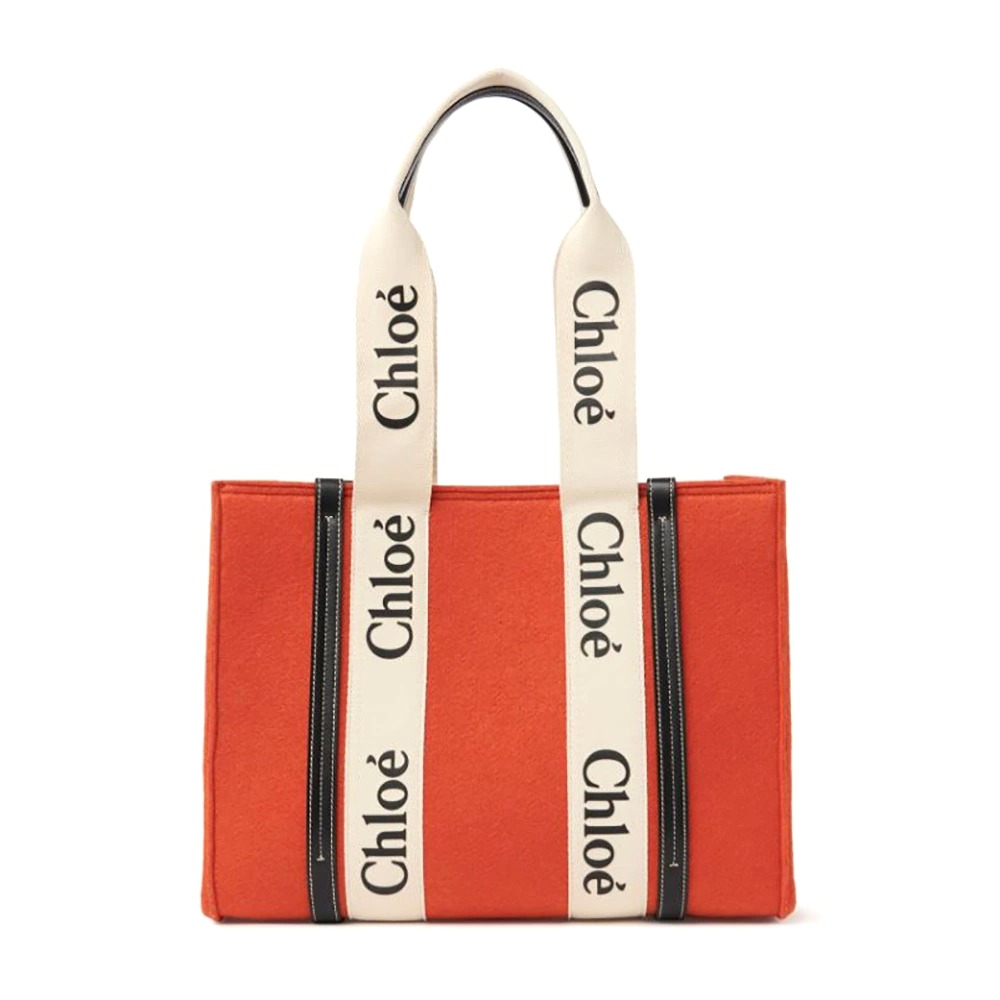 TÚI CHLOE Medium Woody Tote Bag in Recycled Felt and Shiny Calfskin