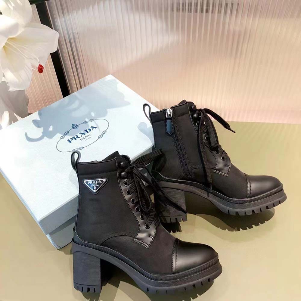 GIÀY Prada Women Brushed Leather and Nylon Booties