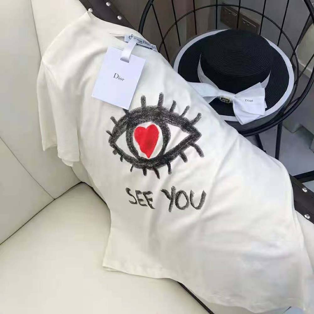 ÁO Dior I See You T-shirt Ecru Cotton Jersey and Linen
