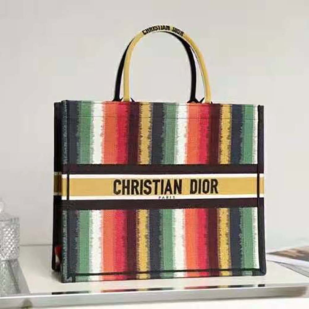 TÚI Dior Women Dior Book Tote Multicolor D-Stripes Embroidery