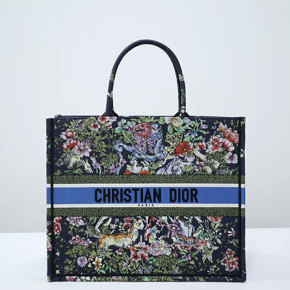 TÚI Dior Women Medium Dior Book Tote Bright Green and Orange D-Jungle Pop Embroidery
