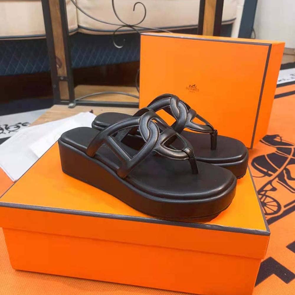 GIÀY Hermes Women Gipsy Sandal in Nappa Leather-Black