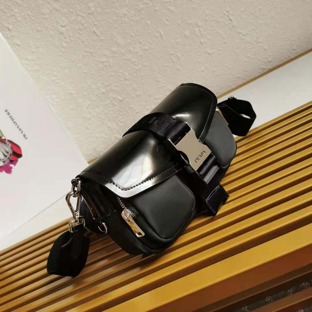 TÚI Prada Women Pocket Nylon and Brushed Leather Bag-Black