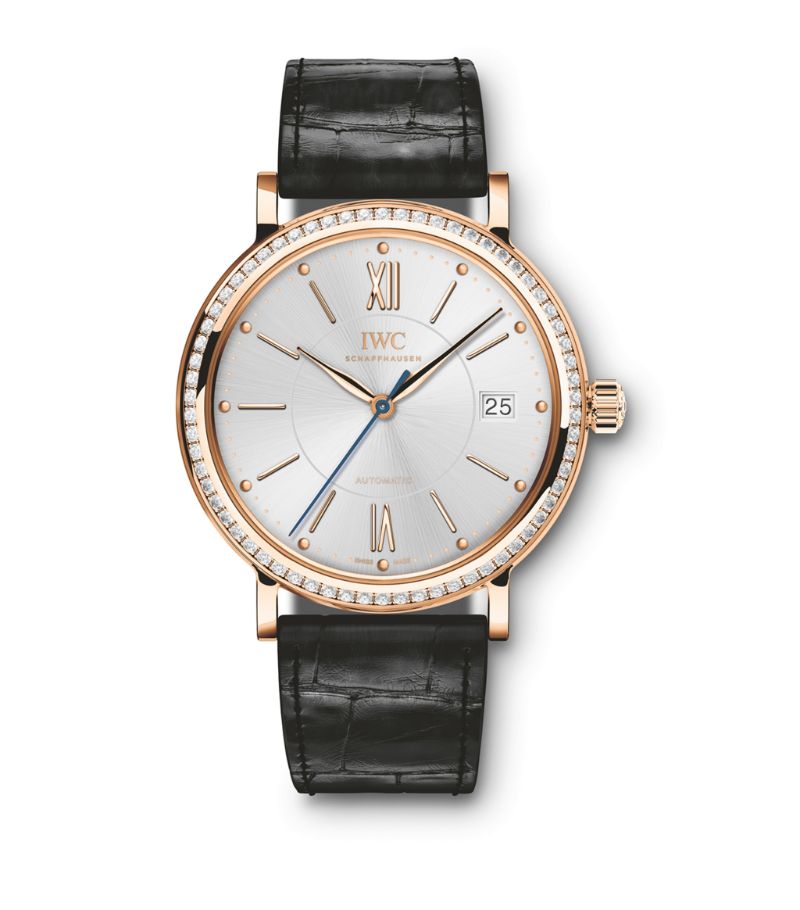 Đồng hồ IWC Rose Gold and Diamond Portofino Automatic mặt số màu xanh bạc