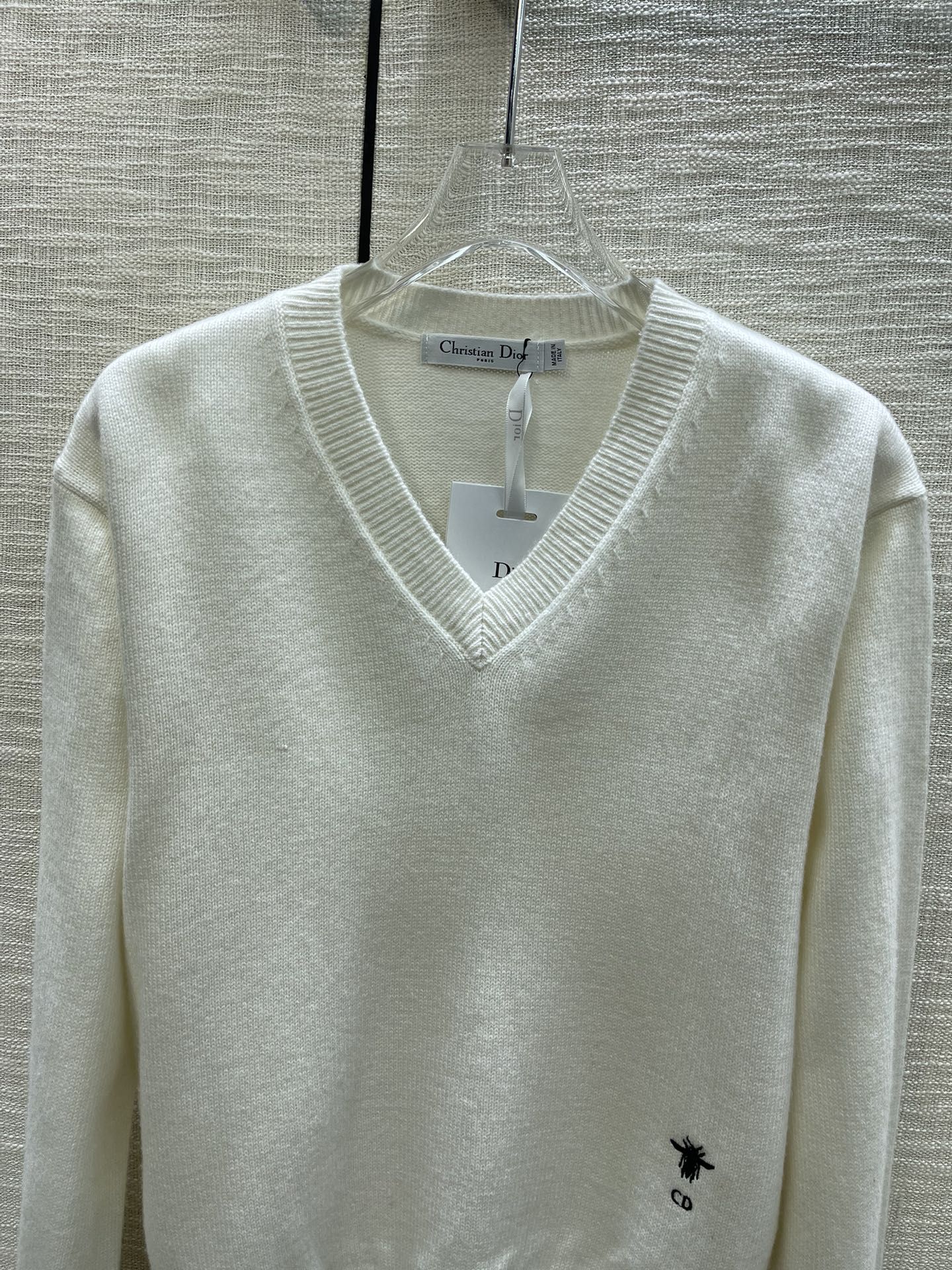 ÁO DIOR V-Neck White Sweater