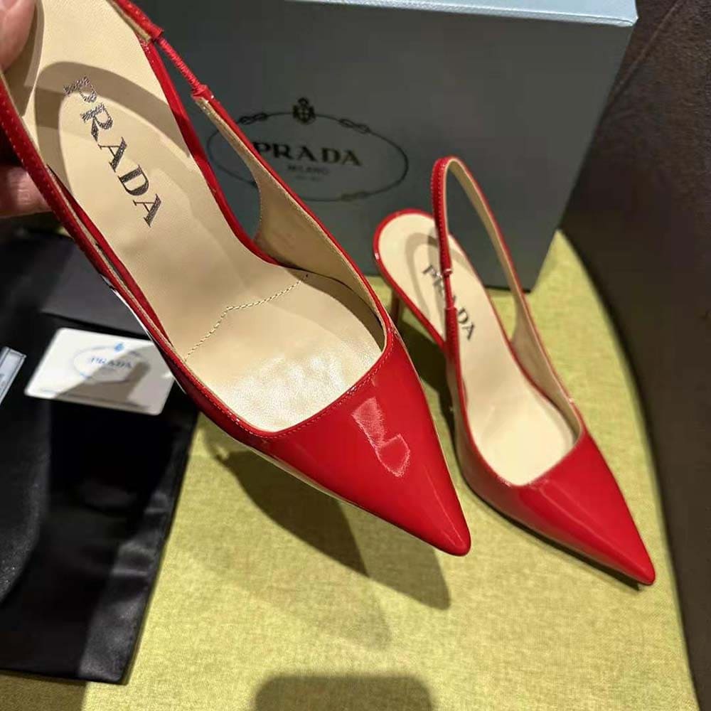 GIÀY Prada Women Patent Leather Slingbacks-Red