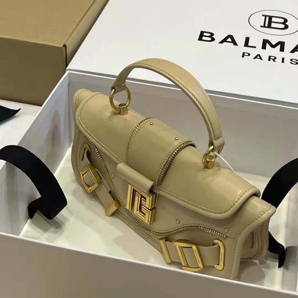 TÚI Balmain Women Blaze Clutch Bag in Smooth Leather-Beige