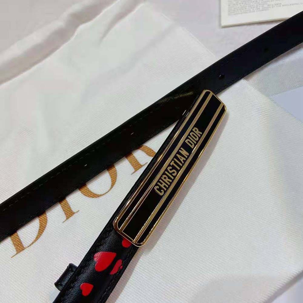 DÂY LƯNG Dior Women Dior-id Belt Navy Blue I Love Paris and Red Hearts Smooth Calfskin 15 MM